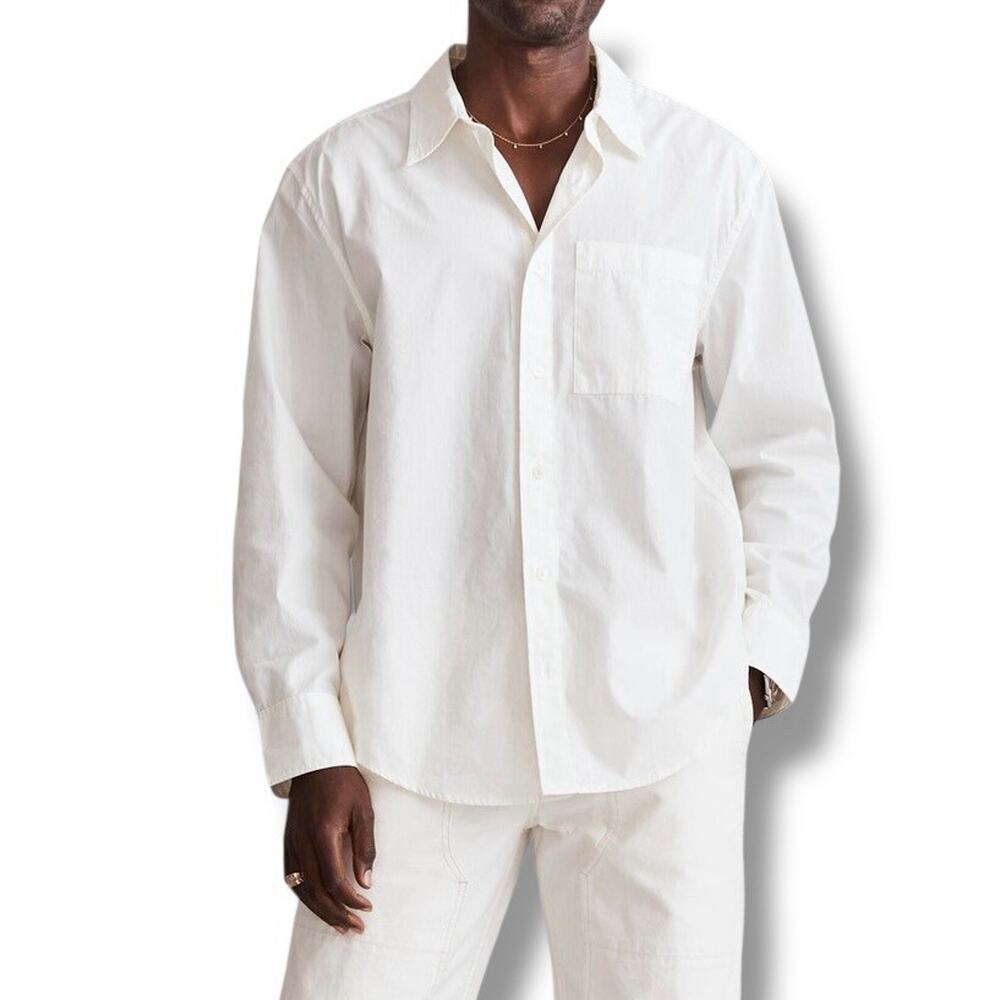 NWT Madewell Men’s Size L Ivory Poplin Easy Long-Sleeve Button Shirt NM459